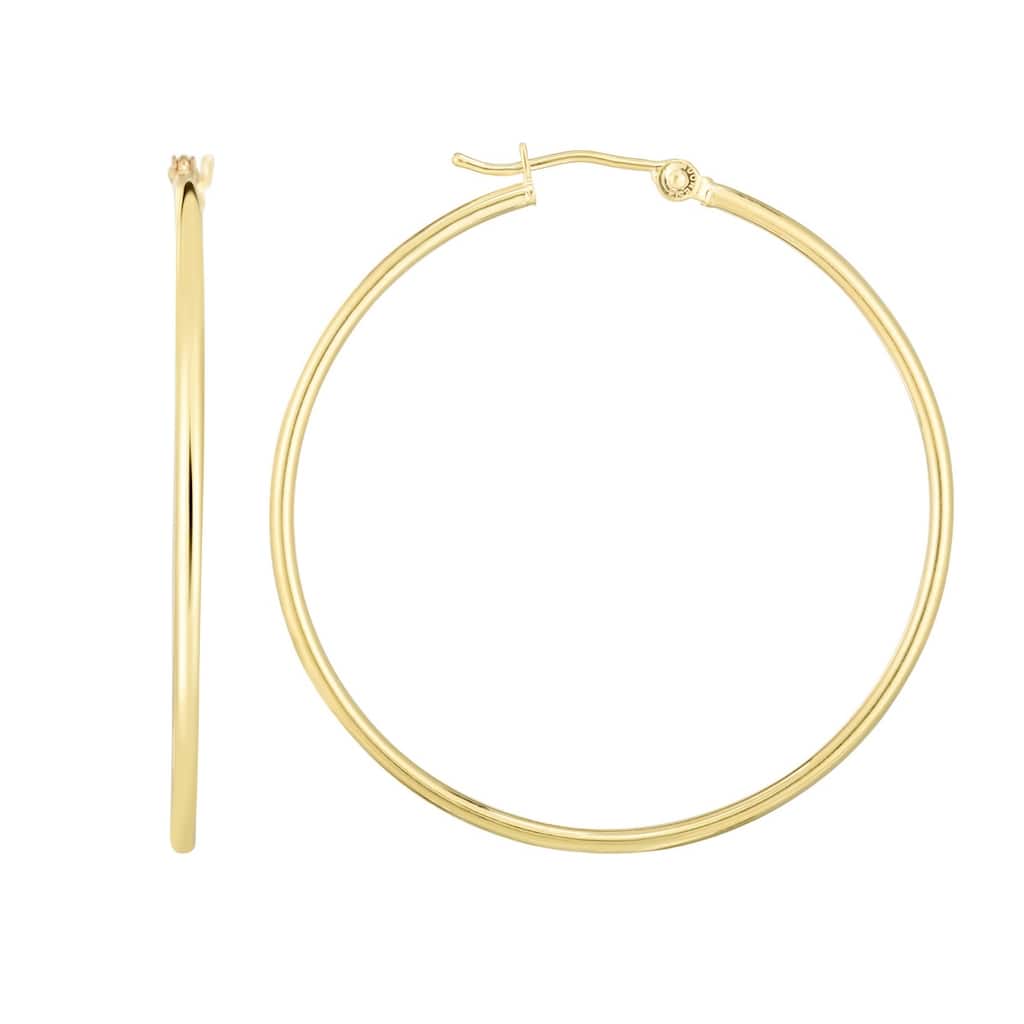 Curata 14k Yellow Gold 1.5x40mm Shiny Round Tube Hoop Fancy Earrings With Hinged Clasp