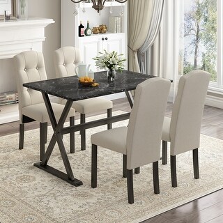 5-Piece Dining Table Set with Faux Marble Tabletop and Chairs - Bed ...