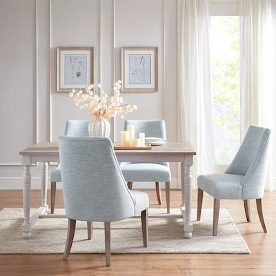 High Back Upholstered Dining Chair Set of 2 with Farmhouse Solid Legs