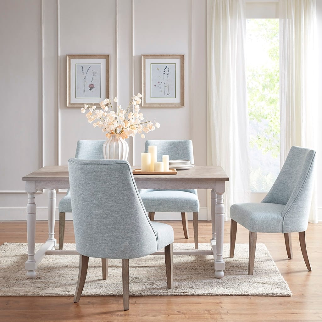 High Back Upholstered Dining Chair Set of 2 with Farmhouse Solid Legs