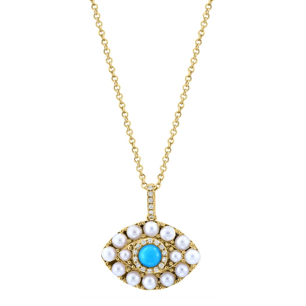 EFFY 14K Gold Diamond,Fresh Water Pearl,Turquoise Pendant - 18 Inch