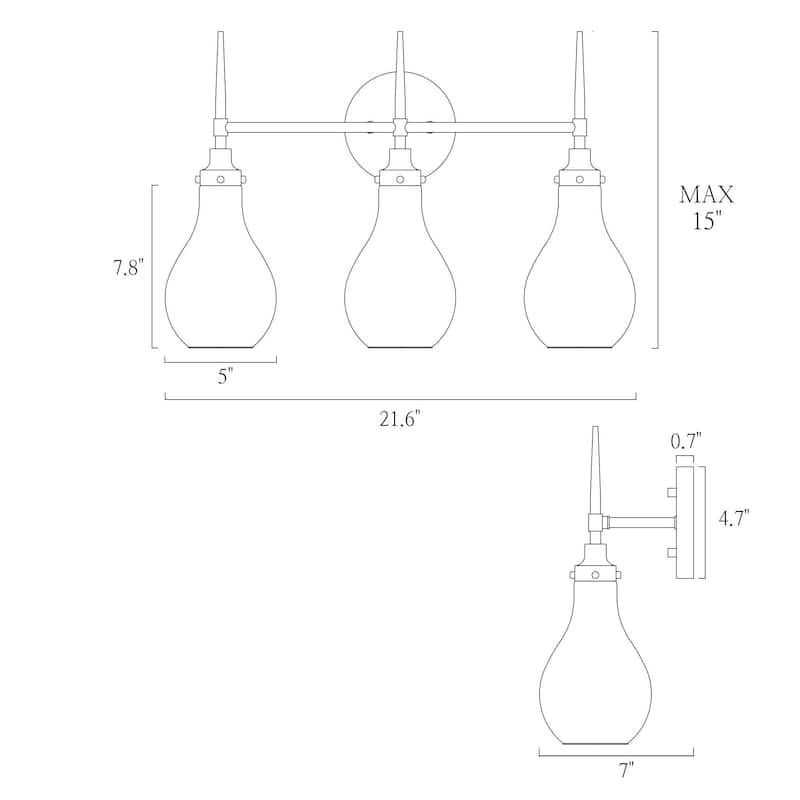 Synia Mid-Century Modern Black 3-Light Bathroom Vanity Lights Globe Wall Sconce Dimmable - L 21.6" x W 7.1" x H 14.5"