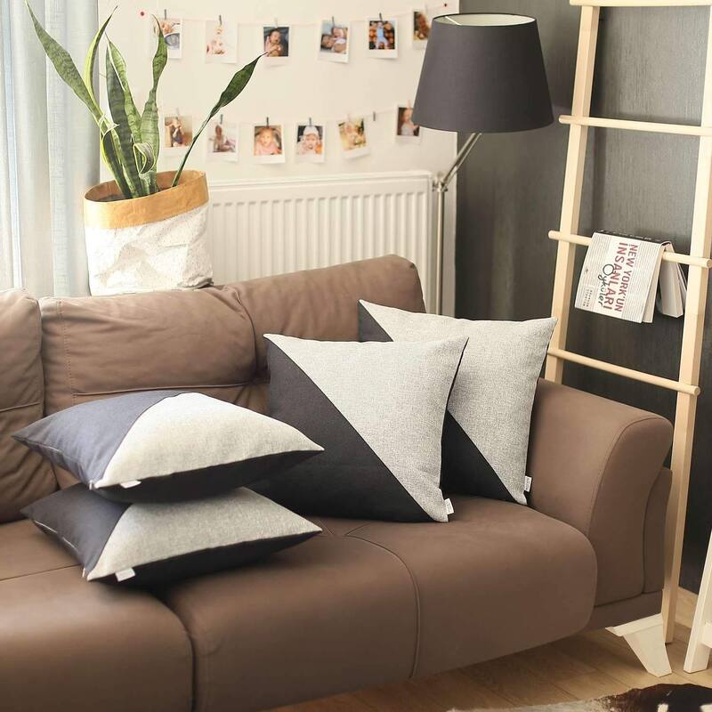 HomeRoots Set Of Four 18" X 18" Grey And Black Geometric Zippered Handmade Polyester Throw Pillow