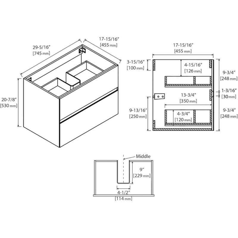 Blossom 30 Inch All Wood Wall Mounted Floating Bathroom Vanity with Sink