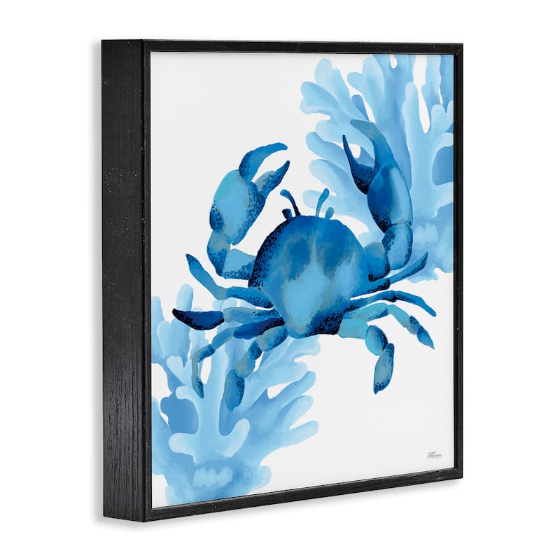 Stupell Blue Tone Crab & Coral Framed Giclee Art Design By Cat Thurman Designs