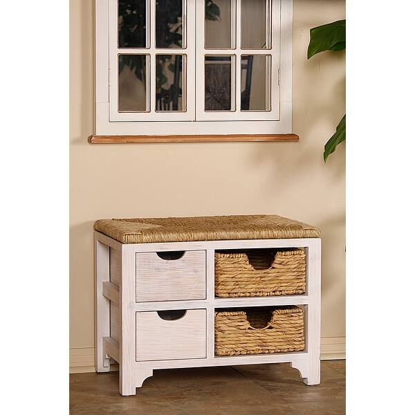 Shop Top Storage Bench W 2 Drawers And 2 Hyacinth Storage Baskets