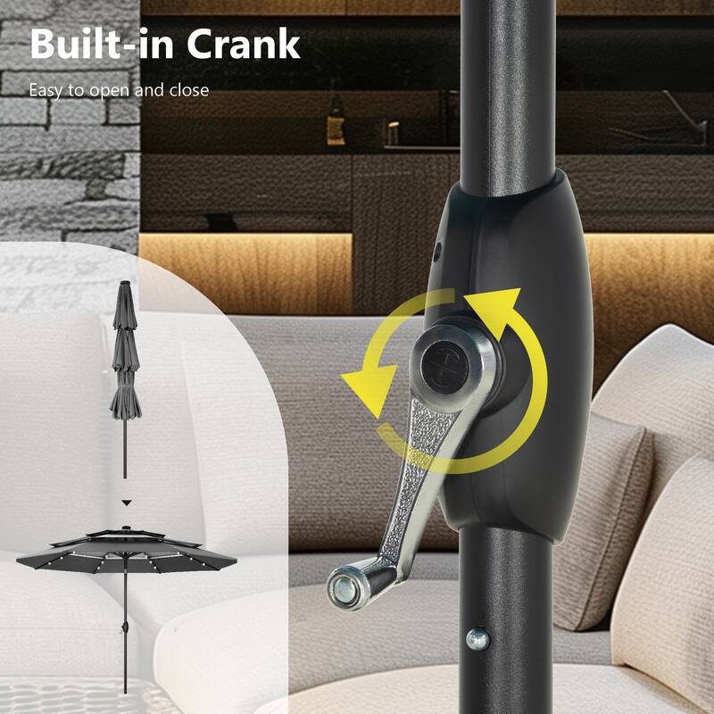 MAISON ARTS 10ft 3 Tier Auto-tilt Patio Umbrella Outdoor Double Vented Umbrella with LED Lights