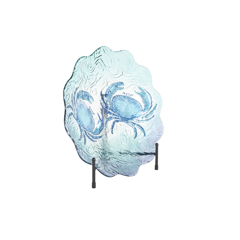 Glass Crab Ombre Decorative Plate Charger with Wavy Edge and Swirl Patterns - Blue - Roche River Decor