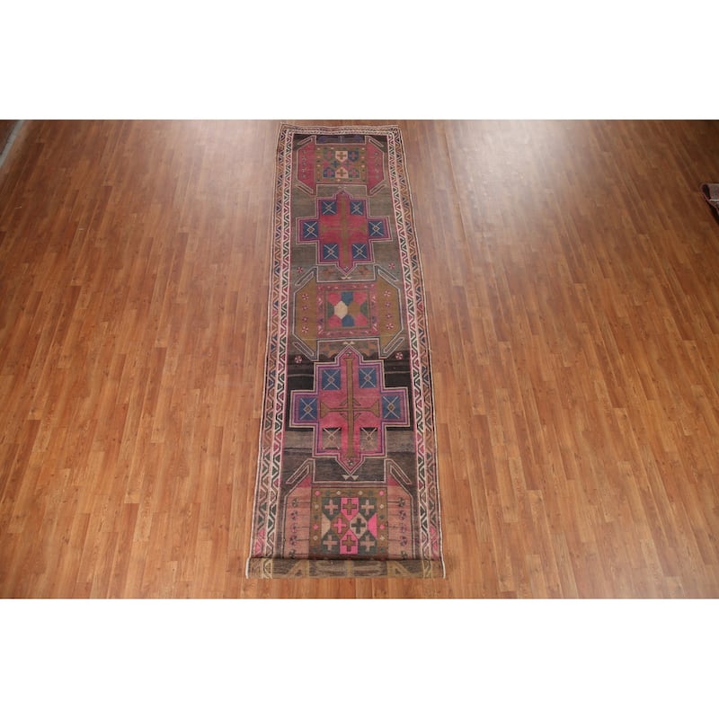 Ardebil Persian Vintage Runner Rug Handmade Wool Carpet - 3'7" x 13'4"