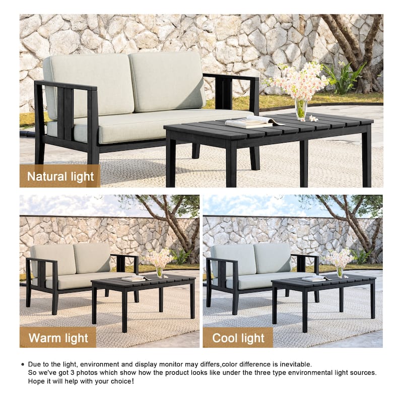 Teak Wood Water Resistant Outdoor Loveseat and Coffee Table Set (Set of 2)