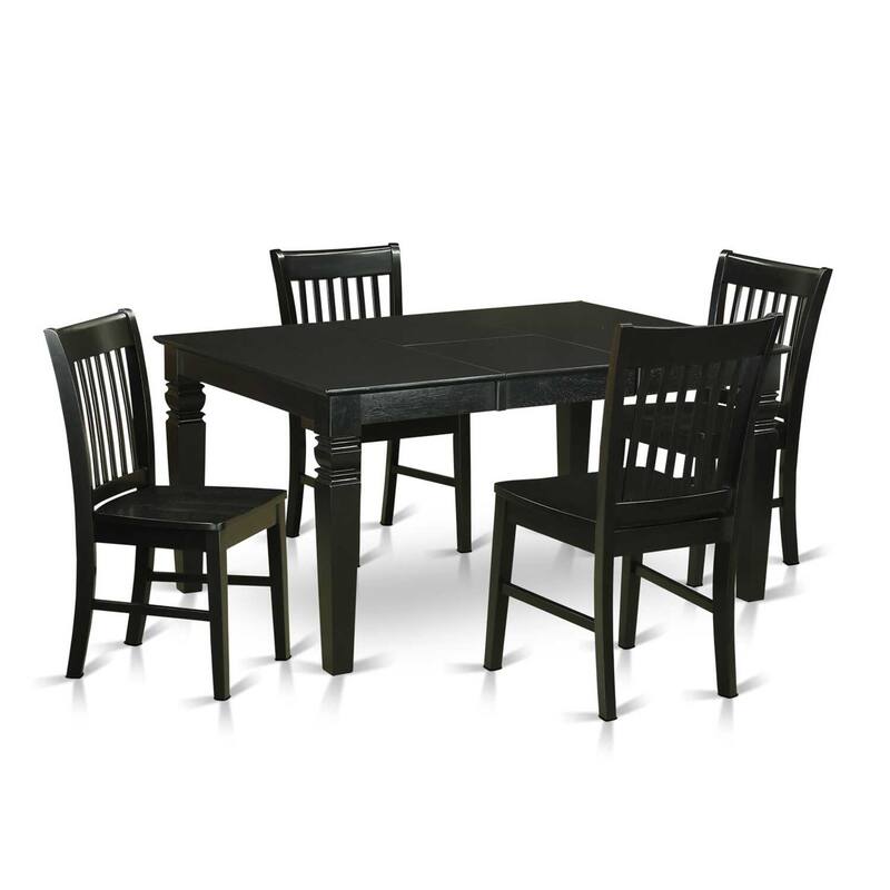 HomeStock 5-Piece Rectangle Black Finish Solid Wood Top Dining table with 4 Chairs with Lattice Back