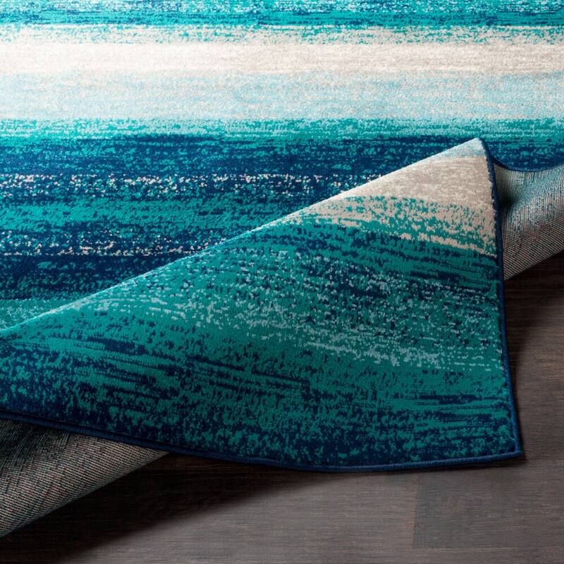 Nurzhan Teal Contemporary Striped Area Rug - 6'7" x 9'6"