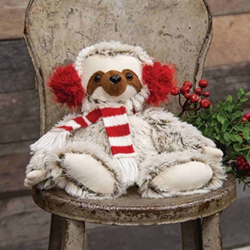 MultiColor Plush Sitting Sloth with Fabric Striped Scarf Adorable Soft Toy for Kids and Home Decor - N/A