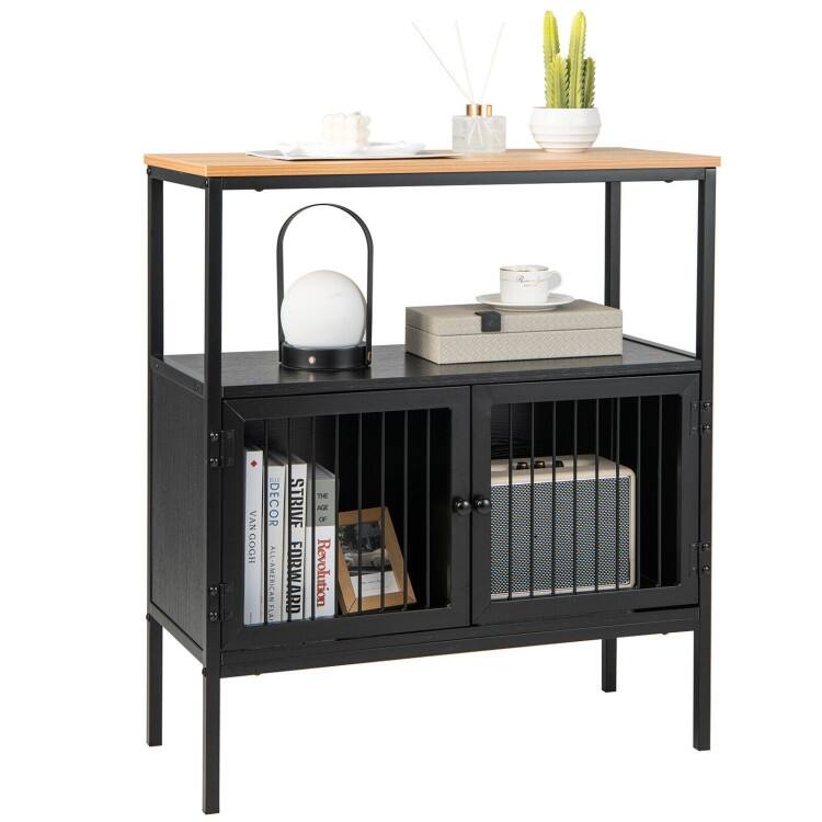 Kitchen Buffet Cabinet with 2 Doors and Open Shelf-Black - 31.5'' x 14'' x 35.5''