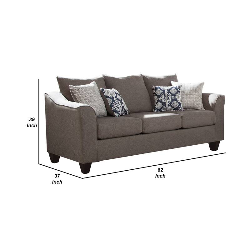 Transitional Fabric & Wood Sofa With Flared Arms, Light Gray