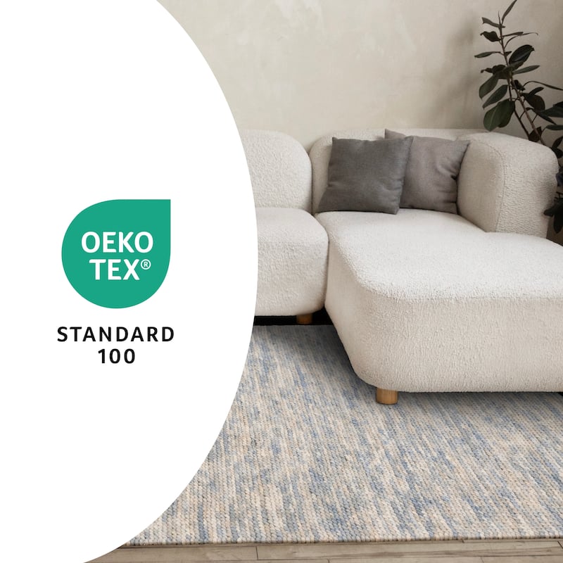 Blue Beige White Wool Handmade Rug