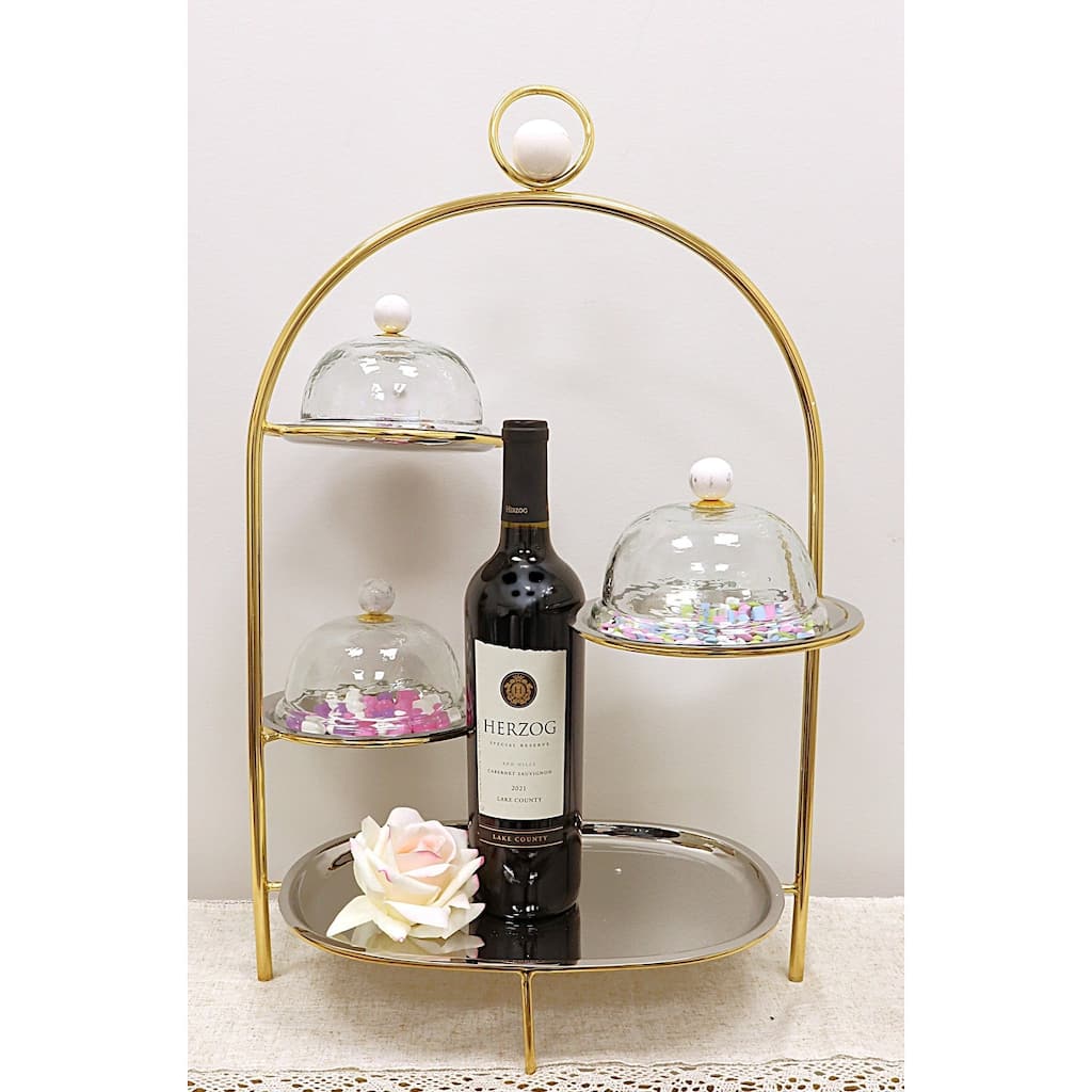 Multi Cake Stand Silver with Gold Frame and Clear Ball Detail - 23.6"H