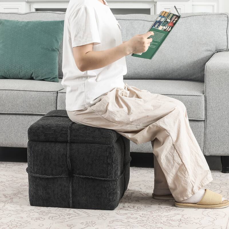 Adeco Boucle Storage Ottoman Footstool for Living Room