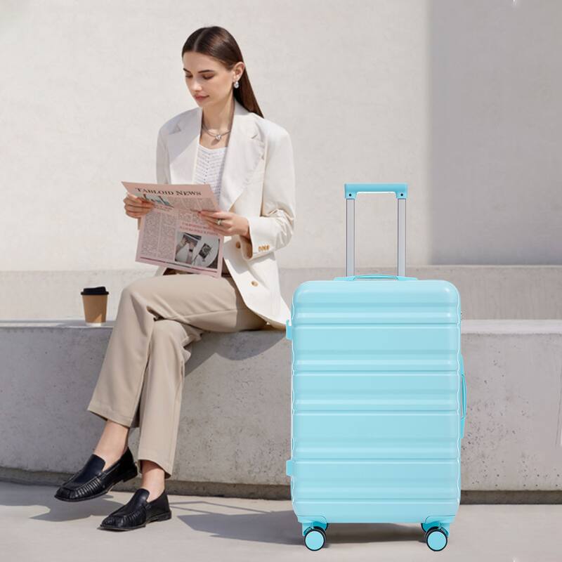 3-Piece, Modern Luggage Sets with Push-Button Telescopic Handle and Combination Lock, for Boarding Travel, Blue