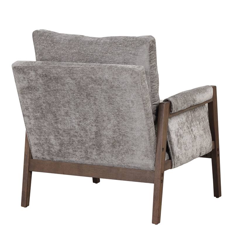 Grey Mid-Century Modern 30.2" Velvet Arm Chair with Solid Wood and Thick Seat Cushion for Living Room