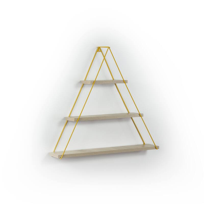 Floating Wall Decor Decorative Hanging Metal Bracket Triangle Shelf - Oak/Yellow
