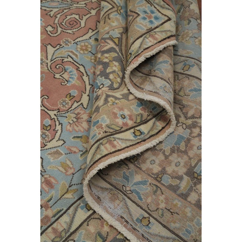 Hand Knotted Oriental 100% Wool Carpet Traditional Floral Pink Tabriz Area Rug - 12' 8'' X 9' 7''