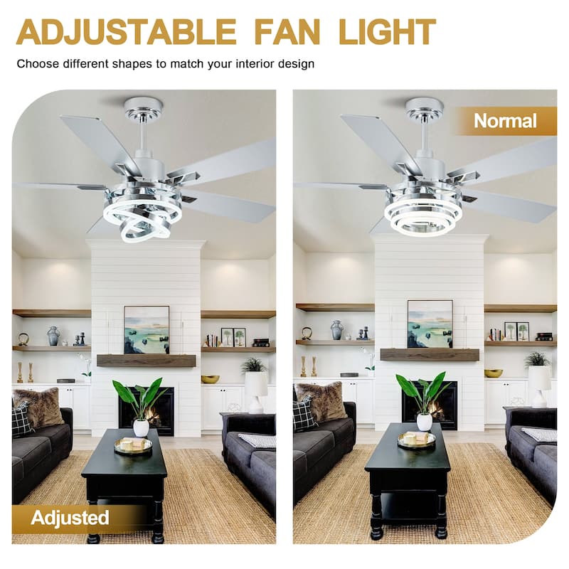 Cusp Barn 52"/72" Modern Large Dimmable LED Ceiling Fan with Lights and Remote, Reversible 8-Blade DC Motor DIY Shape Chandelier