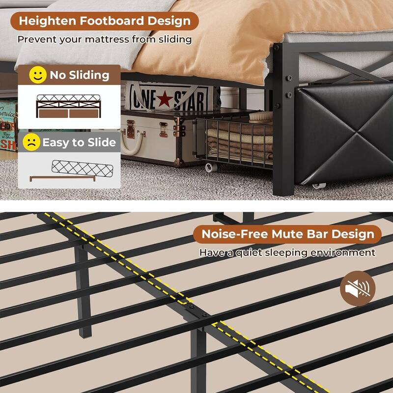 Bed Frame Storage Headboard 2 Drawers Hidden Storage Upholstered Bed