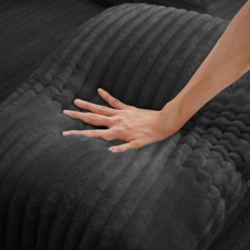 Lazy Sofa Chair Single Chaise Lounge Corduroy Upholstered Sleeper Sofa Ergonomic Couch Chair with Full Foam Cushion and Pillows