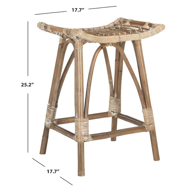 SAFAVIEH Huberte 25.6-inch Brown Rattan Counter Stool - 17.7" x 17.7" x 25.2" - 18Wx18Dx25H
