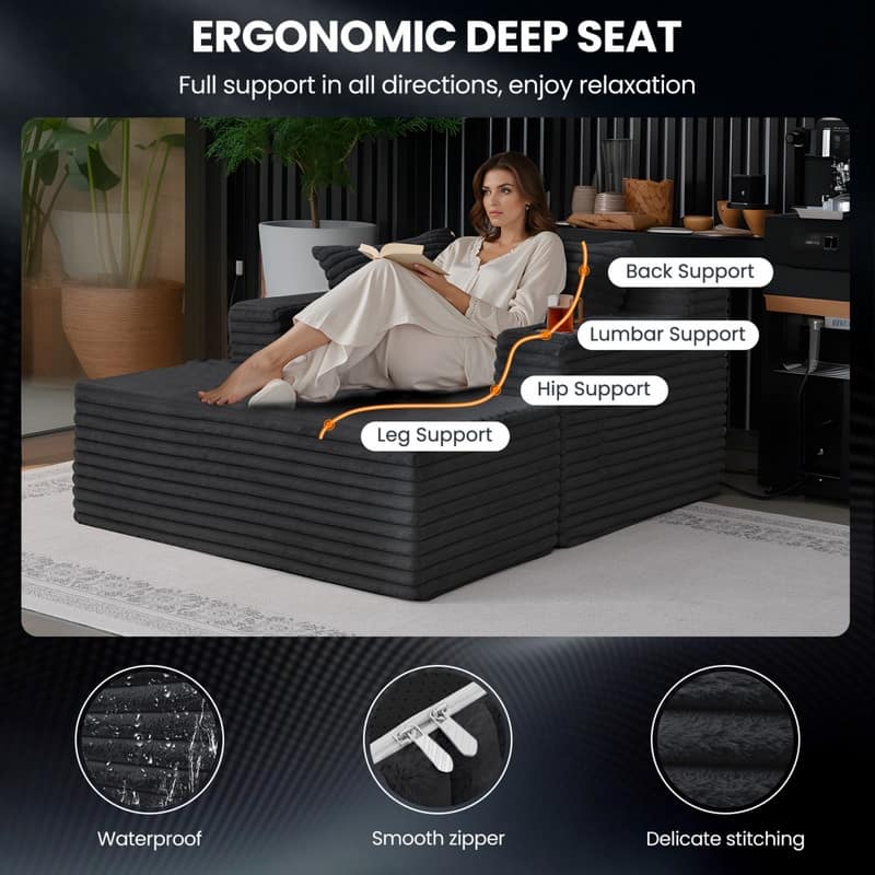 Oversized Chaise Lounge Chair, Upholstered Sofa Bed for Living Room