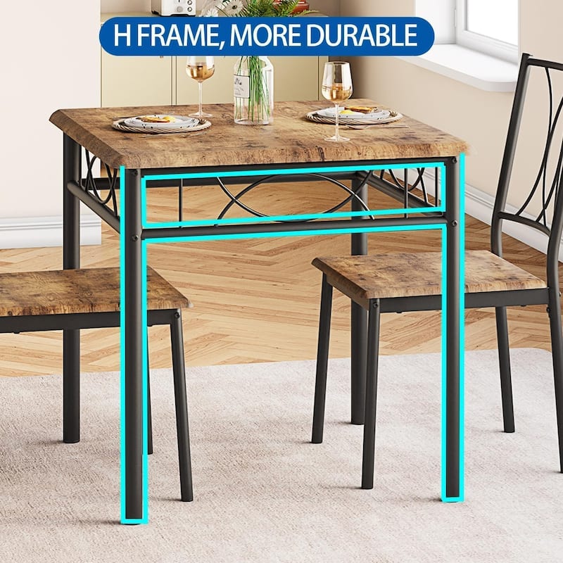 Dining Table and Upholstered Chairs Set 2, Metal Frame Compact Dining