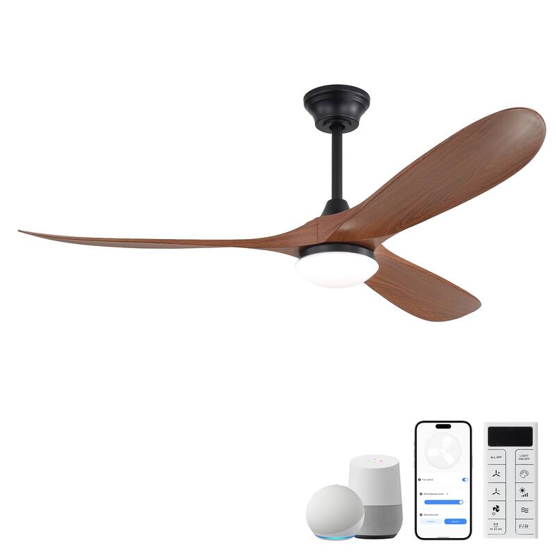 60 Inch Ceiling Fan with Lights, 3 ABS Fan Blades, Quiet Energy Efficient DC Motor, Smart App & Remote Control - 60 Inches - Black with Brown