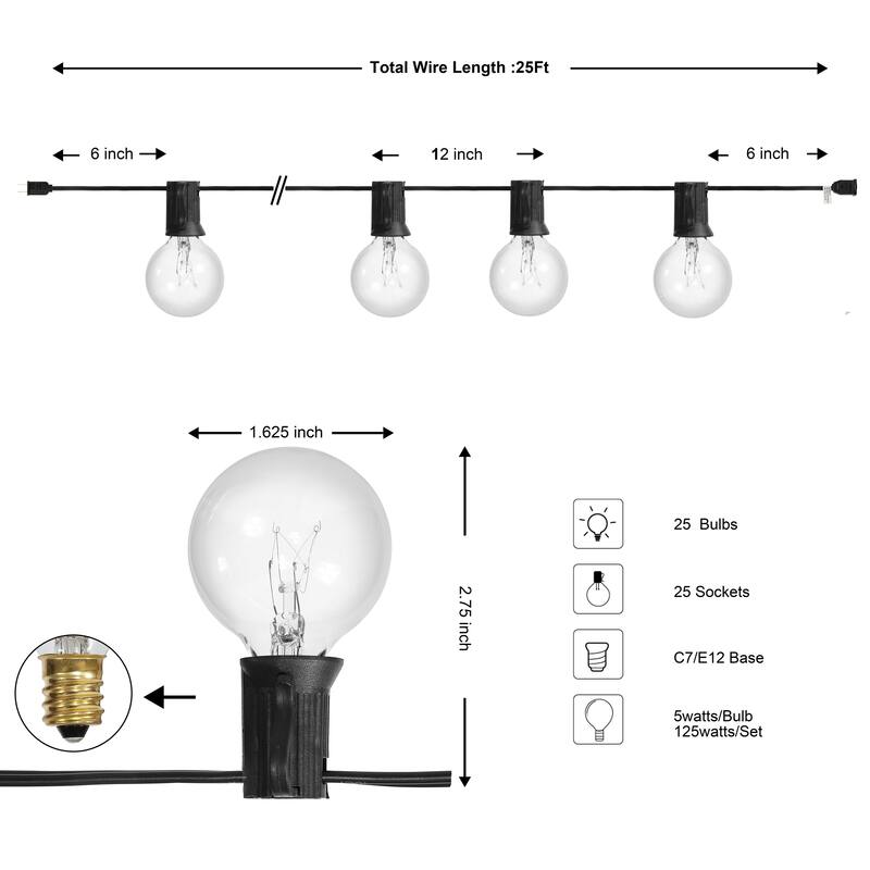 JONATHAN Y 25 ft G40 Globe String Lights - 25 Bulbs, Indoor/Outdoor - 25-Light