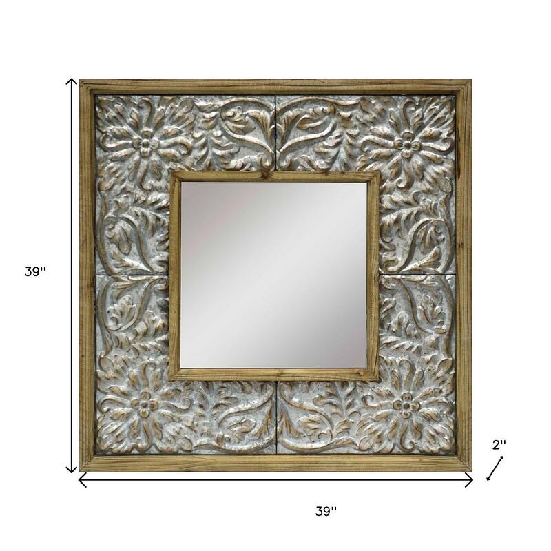 HomeRoots 39" Light Brown Wood Square Accent Mirror - 39.00 in. x 39.00 in. x 2.00 in.