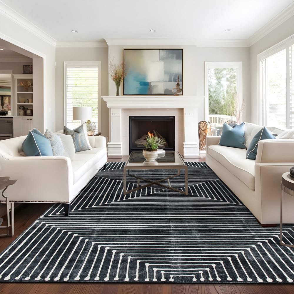 World Rug Gallery Bohemian Stripes Washable Non-Slip Area Rug