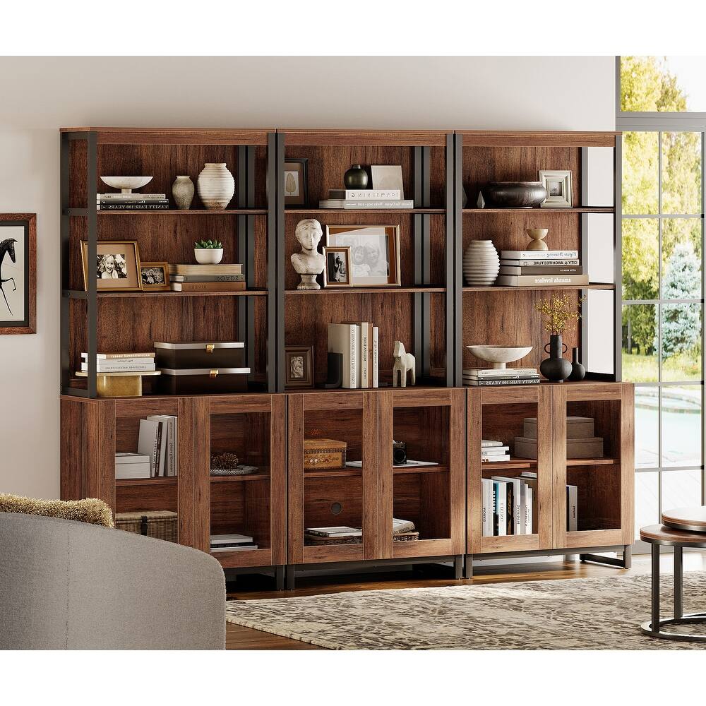 3 PCS Modern 72" Tall Bookcases with Glass Doors and Adjustable Shelves for Home Office, Living room.