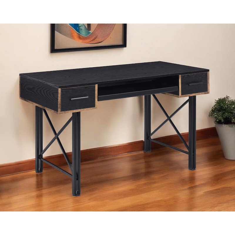 47" Black Computer Desk With Two Drawers - Black