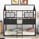 preview thumbnail 3 of 7, Black Metal Twin Bunk Bed with Fence Guardrail, House Cabin Design, Built-in Ladder - Twin Size