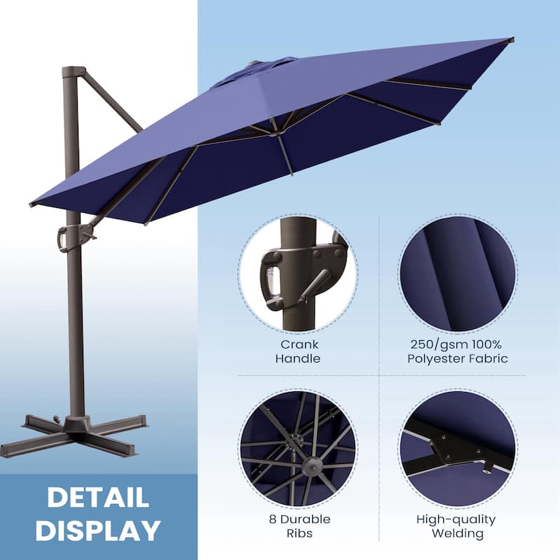10 x 13 FT Luxury Aluminum Outdoor Shade Canopy Patio Cantilever Offset Umbrella with 360-degree Rotation