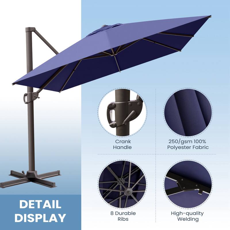 10x12.5 FT Outdoor Patio Cantilever Umbrella with Base