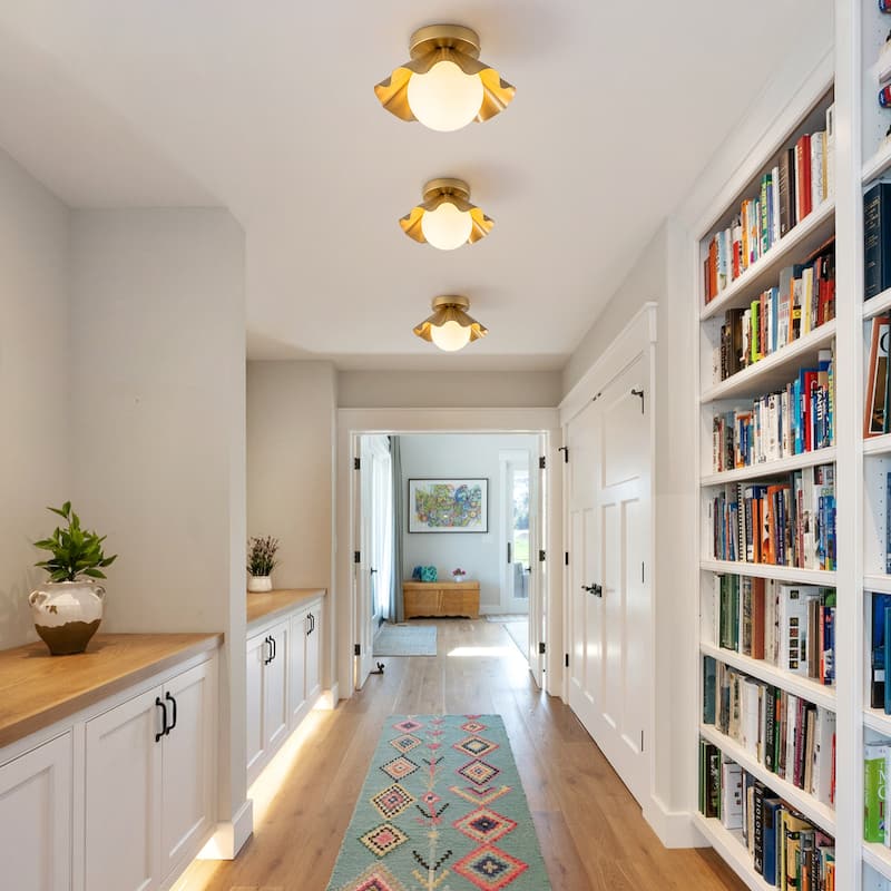 Modern industrial 1-Light Flush Mount Ceiling Light with Opal Glass Shape - Gold - 9.1" W × 6.3" H