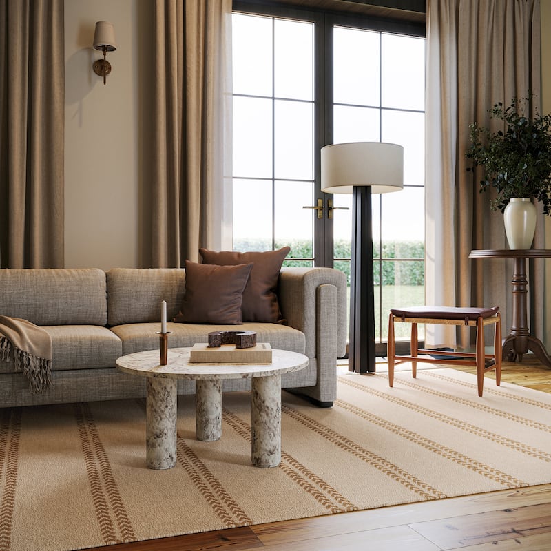 Nate Berkus York Striped Wool Cozy Area Rug - 7'6" x 9'6" - Tan