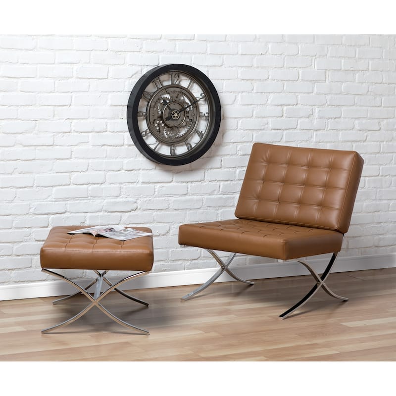 Attriom Bonded Leather and Metal Armless Mid Century Accent Chair - 30.25 x 26 x 34.75"