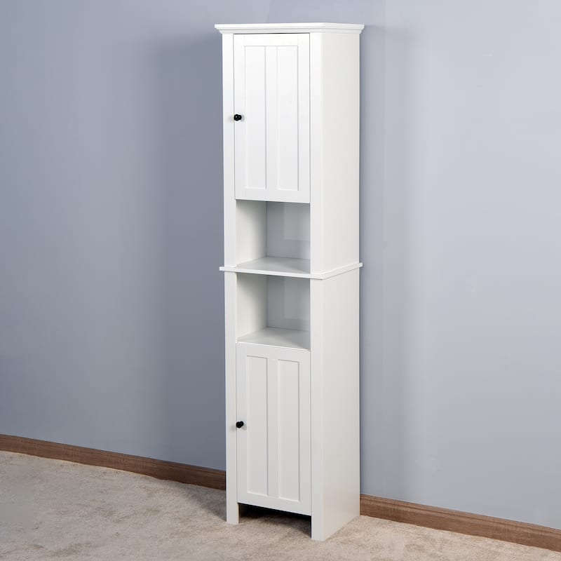 Tall Bathroom Storage Cabinet, Double Door Wood Corner Cabinet, Kitchen Pantry Cabinet with 6 Shelves for Laundry Room, Kitchen