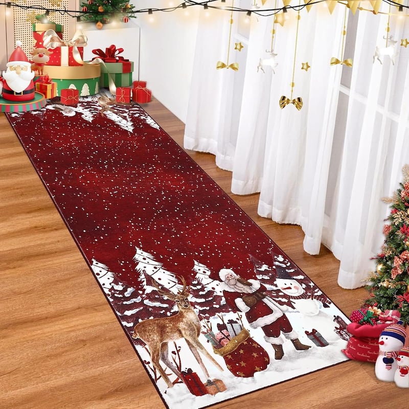 Soft Non-Slip Washable Christmas Santa Claus Aera Rugs, Xmas Holiday Decor, Red - 2*6ft