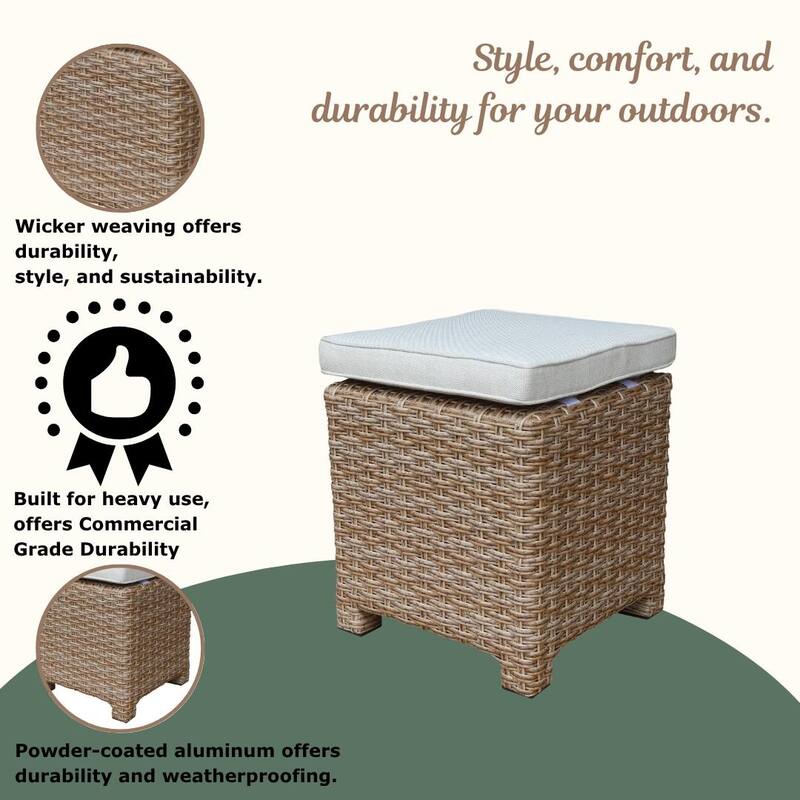 Outdoor Set of Two Wicker Stools with Cushions