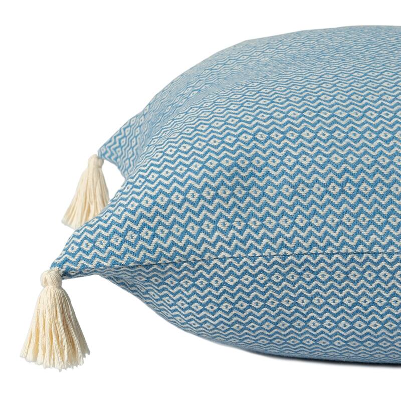 Geometric Chevron Square Throw Pillow with Tassels - 18" - Blue and White