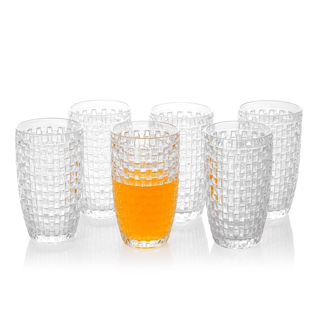 Crystal Cut Beverage Glasses 6-pc Set 7 Oz Vintage Highball Cocktail Glasses