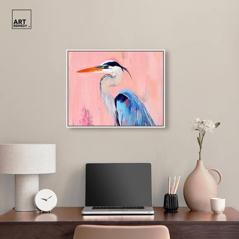 Rosy Dawn Heron Canvas by Art Remedy